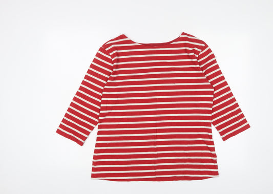 Seasalt Womens Red Striped Cotton Basic T-Shirt Size 14 Boat Neck