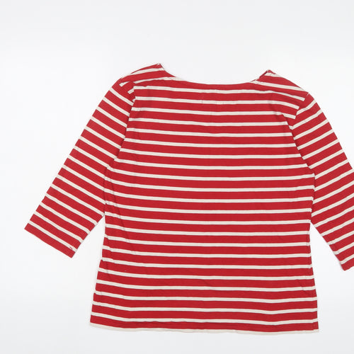 Seasalt Womens Red Striped Cotton Basic T-Shirt Size 14 Boat Neck