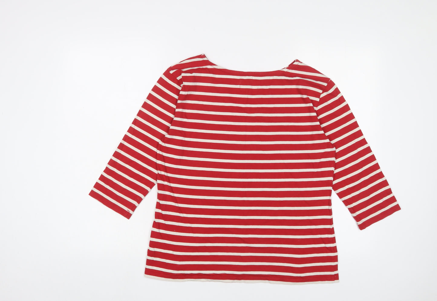 Seasalt Womens Red Striped Cotton Basic T-Shirt Size 14 Boat Neck