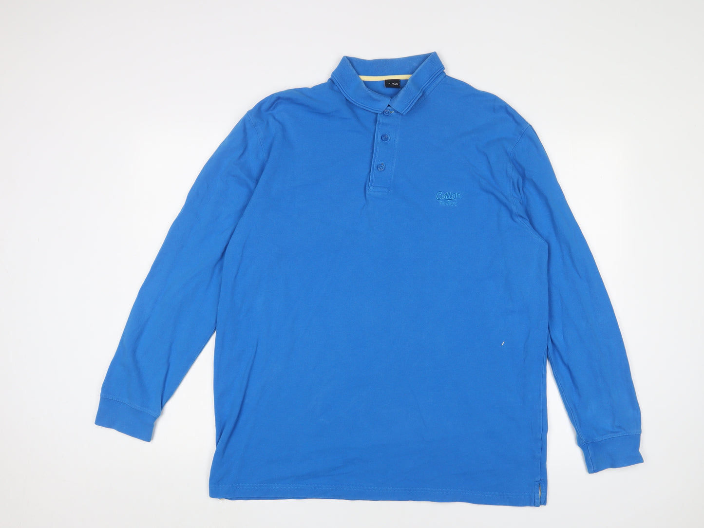 Cotton Traders Mens Blue Cotton Polo Size L Collared Button - Logo, Embroidered