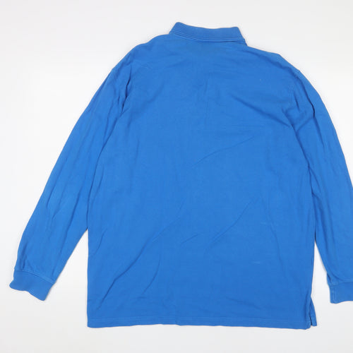 Cotton Traders Mens Blue Cotton Polo Size L Collared Button - Logo, Embroidered