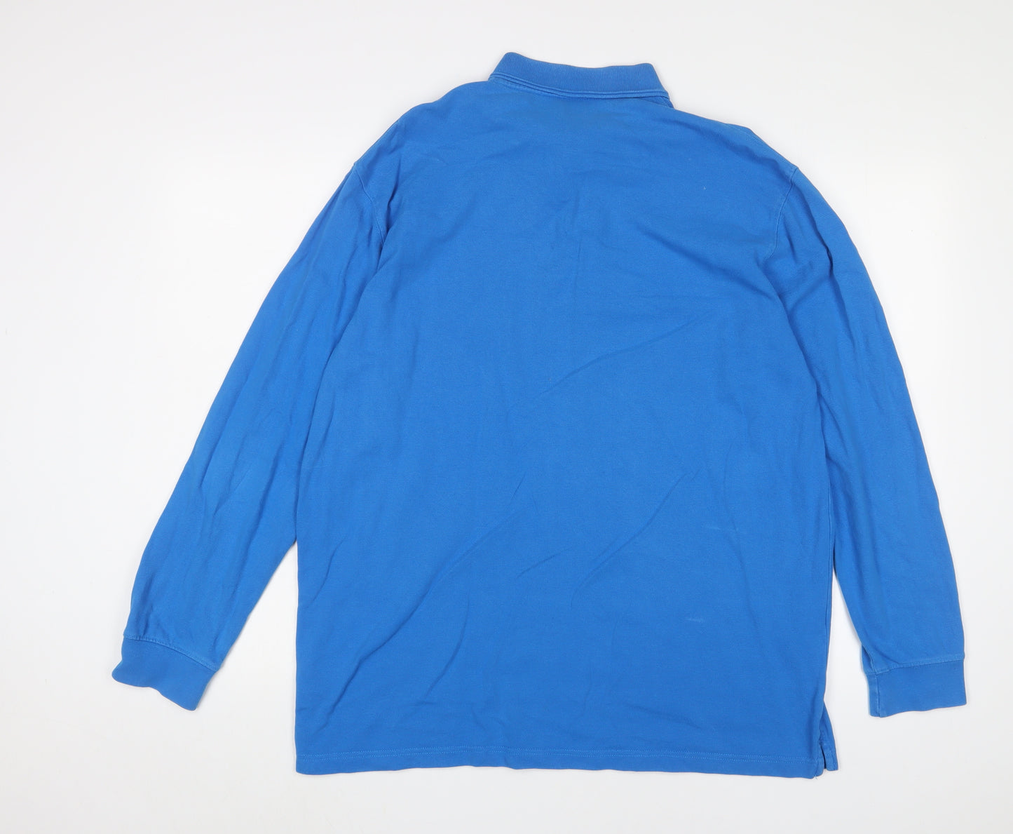 Cotton Traders Mens Blue Cotton Polo Size L Collared Button - Logo, Embroidered