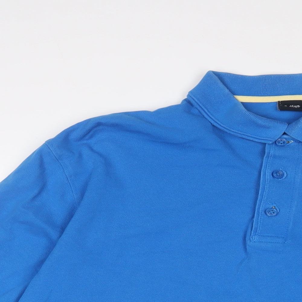 Cotton Traders Mens Blue Cotton Polo Size L Collared Button - Logo, Embroidered