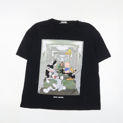 Zara Womens Black Cotton Basic T-Shirt Size S Crew Neck - Looney Tunes
