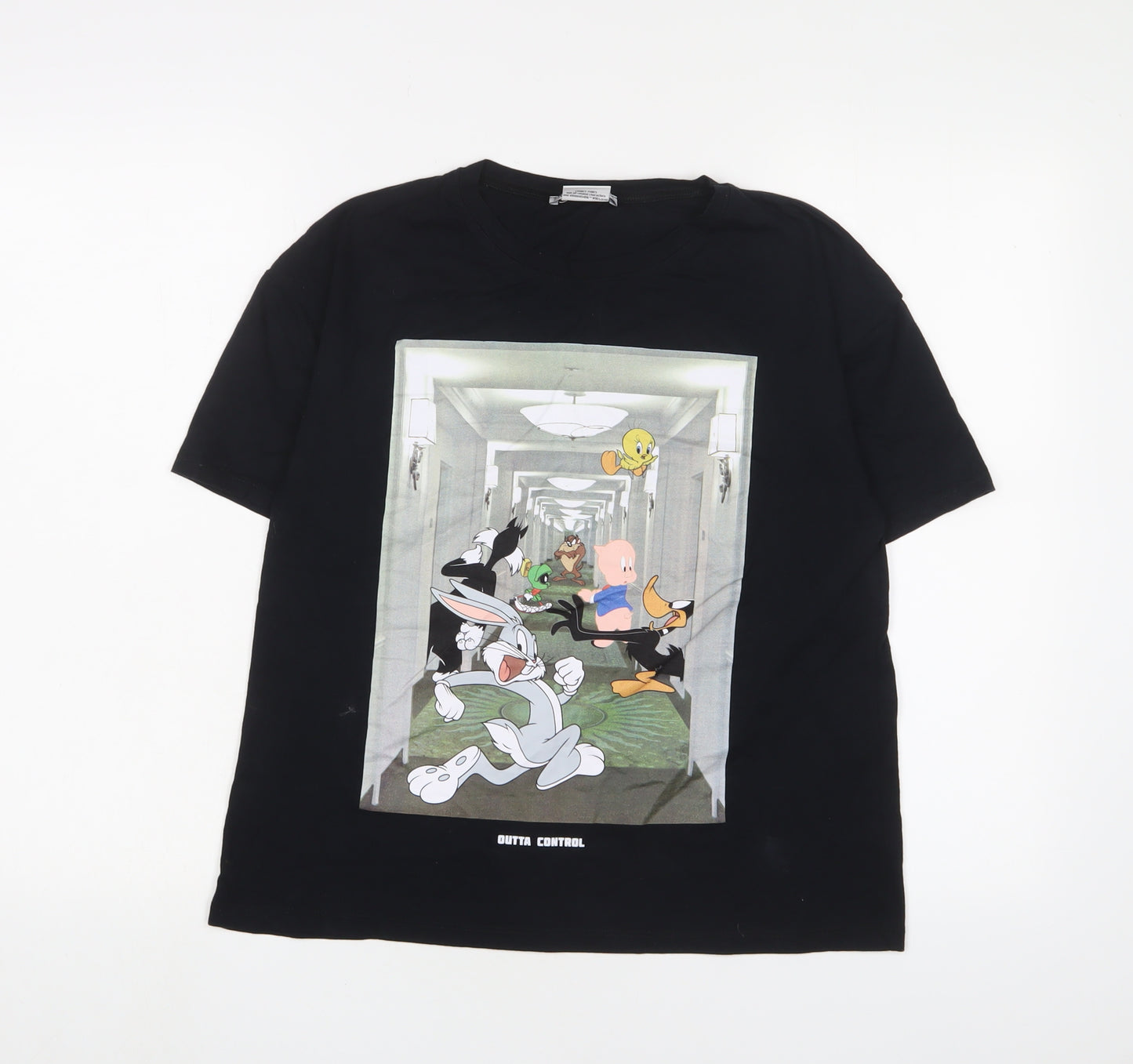 Zara Womens Black Cotton Basic T-Shirt Size S Crew Neck - Looney Tunes