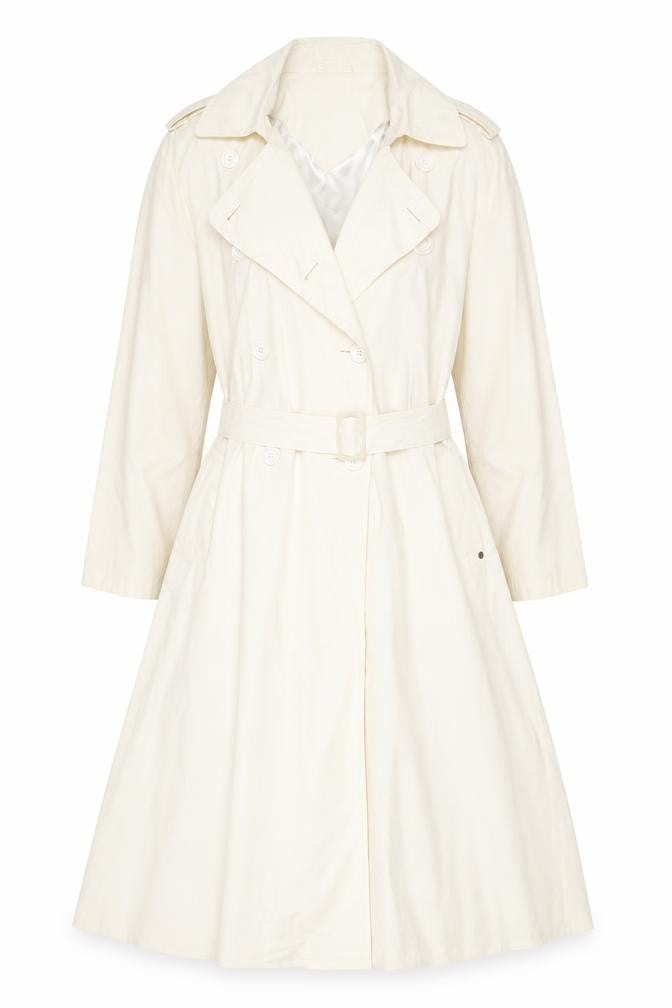 Front view of Four seasons women’s beige overcoat coat, size UK 10, button - belted