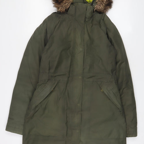 DECATHLON Womens Green Parka Coat Size S Zip - Logo, Embroidered