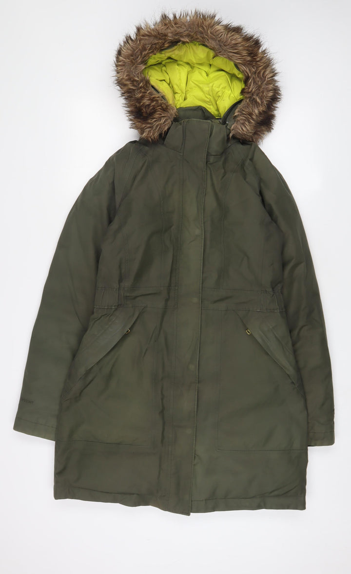 DECATHLON Womens Green Parka Coat Size S Zip - Logo, Embroidered