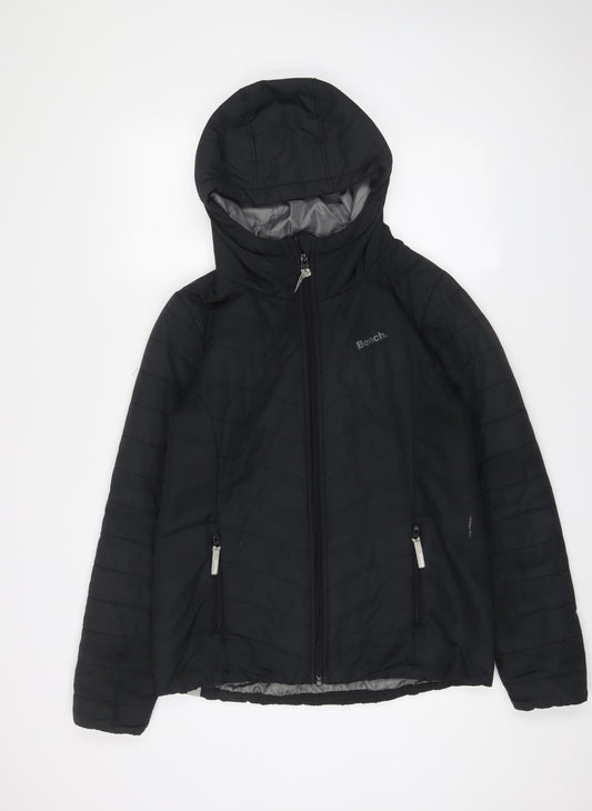 Bench Mens Black Quilted Coat Size L Zip - Logo