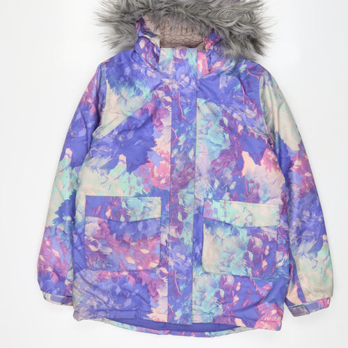 Mountain Warehouse Girls Purple Floral Basic Coat Coat Size 13 Years Zip - Logo
