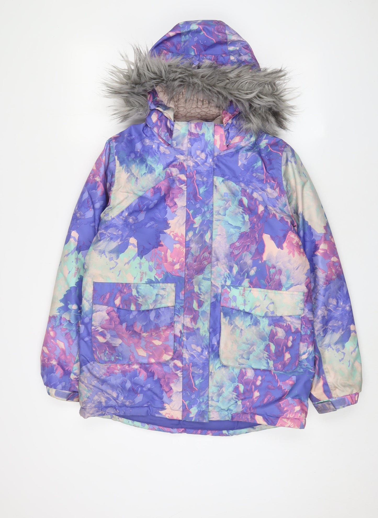 Mountain Warehouse Girls Purple Floral Basic Coat Coat Size 13 Years Zip - Logo
