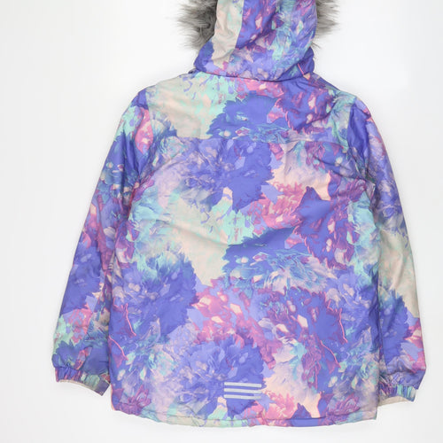 Mountain Warehouse Girls Purple Floral Basic Coat Coat Size 13 Years Zip - Logo