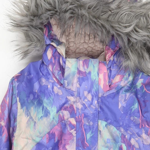 Mountain Warehouse Girls Purple Floral Basic Coat Coat Size 13 Years Zip - Logo