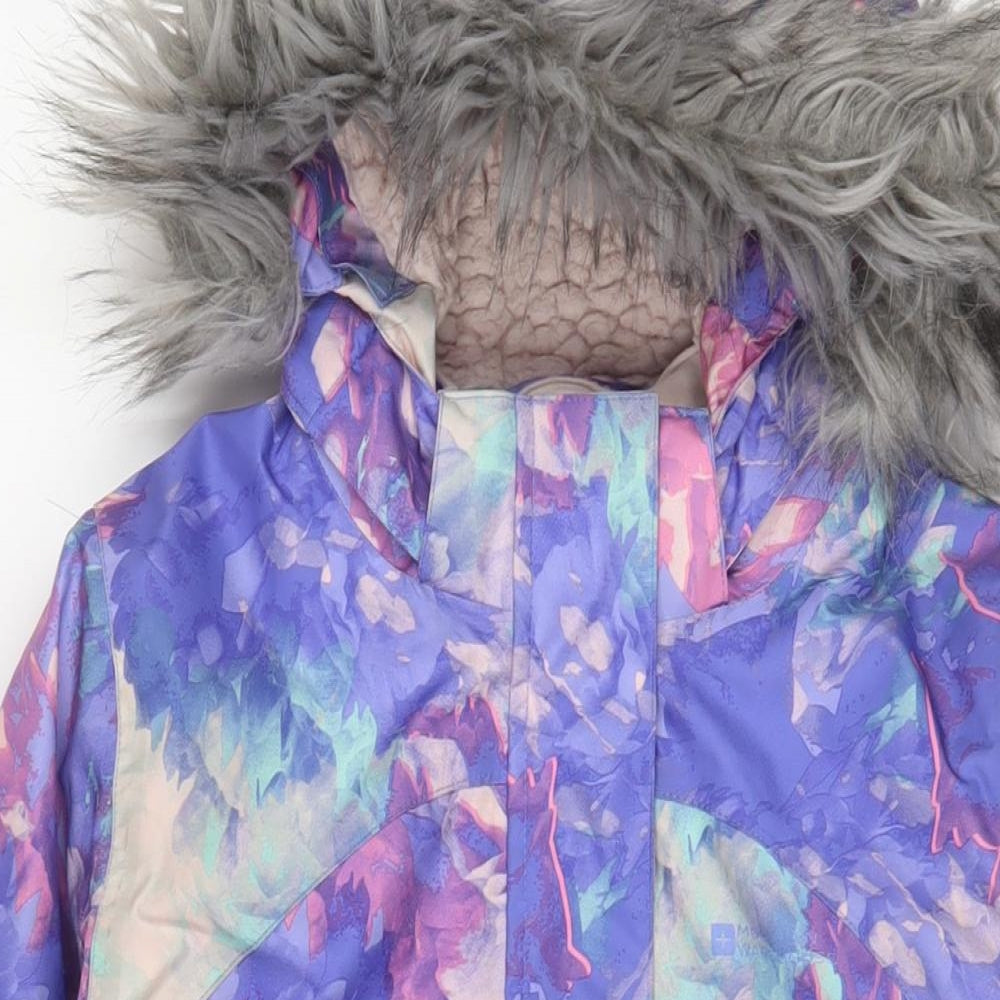 Mountain Warehouse Girls Purple Floral Basic Coat Coat Size 13 Years Zip - Logo