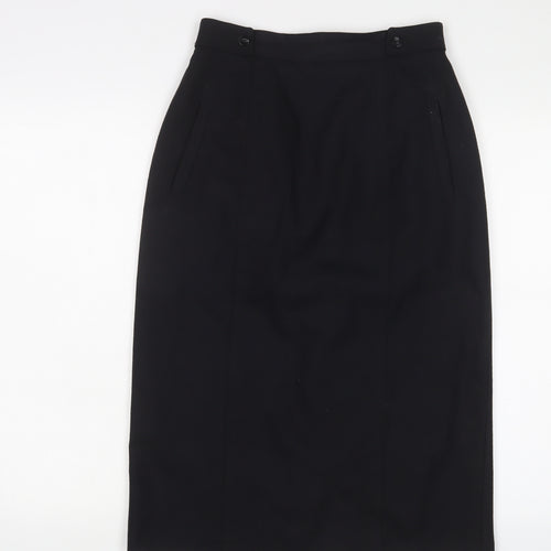 St Michael Womens Black Wool A-Line Skirt Size 12 Zip - Pockets