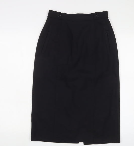 St Michael Womens Black Wool A-Line Skirt Size 12 Zip - Pockets