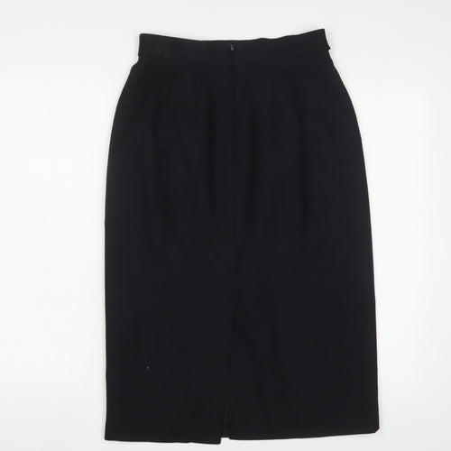 St Michael Womens Black Wool A-Line Skirt Size 12 Zip - Pockets