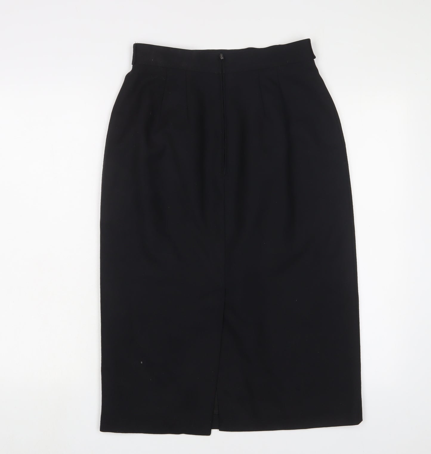 St Michael Womens Black Wool A-Line Skirt Size 12 Zip - Pockets