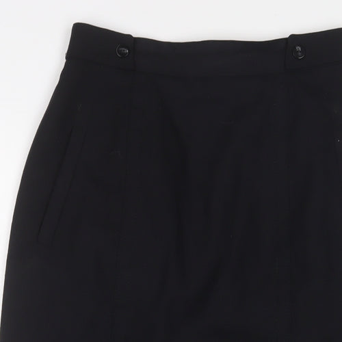 St Michael Womens Black Wool A-Line Skirt Size 12 Zip - Pockets