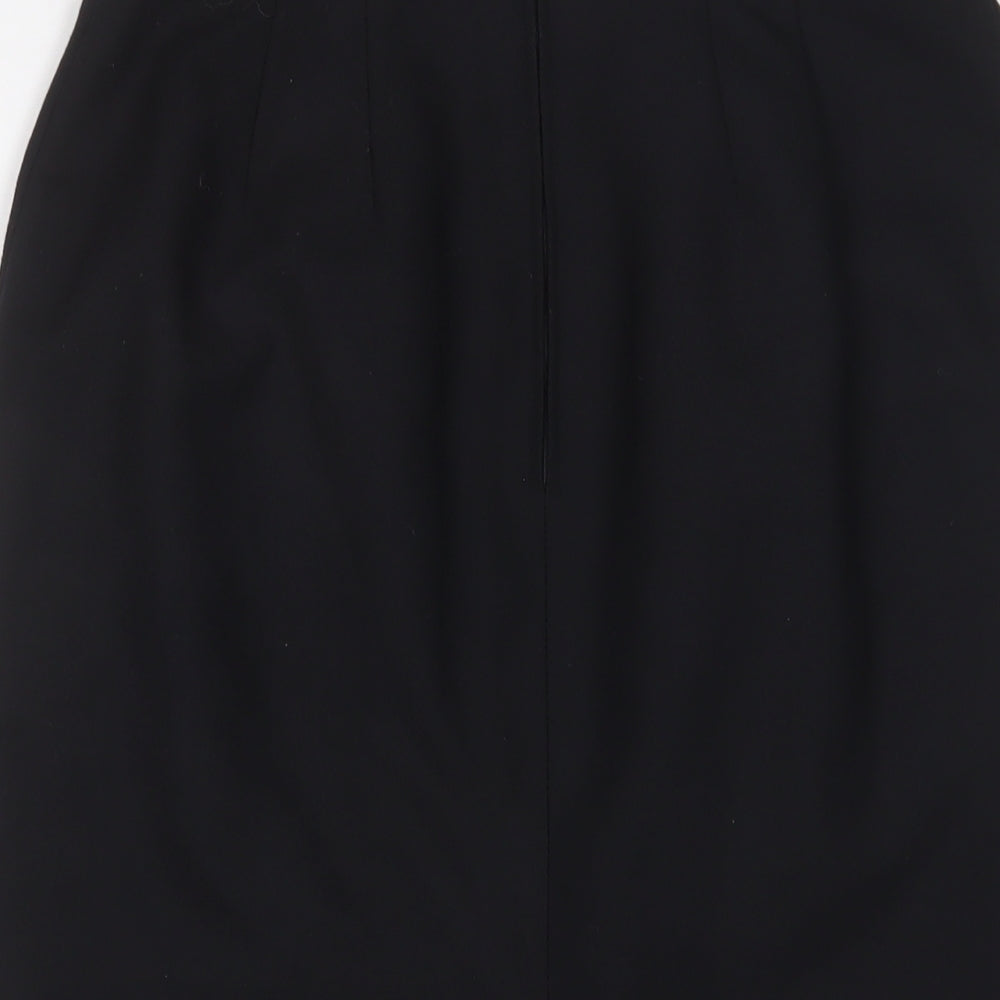 St Michael Womens Black Wool A-Line Skirt Size 12 Zip - Pockets