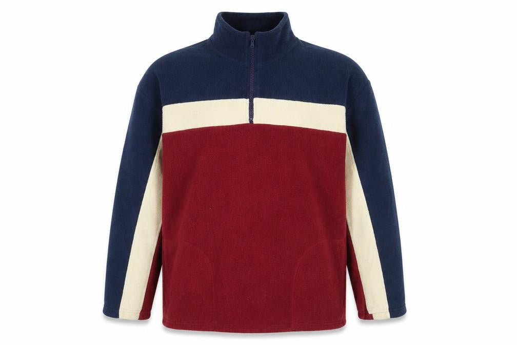 Front view of St Michael boys’ multicoloured striped polyester pullover sweatshirt, size 13-14, years zip