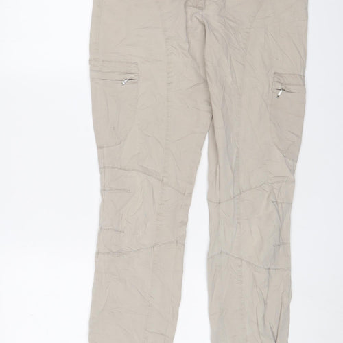 X&More Womens Beige Cotton Cargo Trousers Size 12 L30 in Regular Zip - Zip