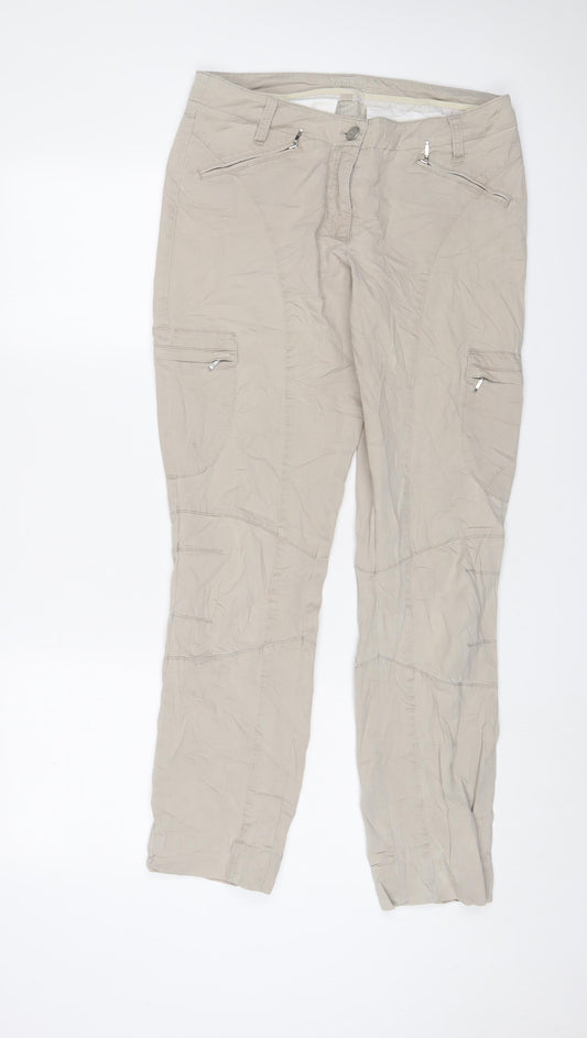 X&More Womens Beige Cotton Cargo Trousers Size 12 L30 in Regular Zip - Zip