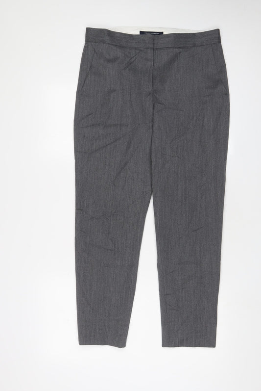 French Connection Womens Grey Wool Trousers Size 12 L28 in Regular Hook & Eye