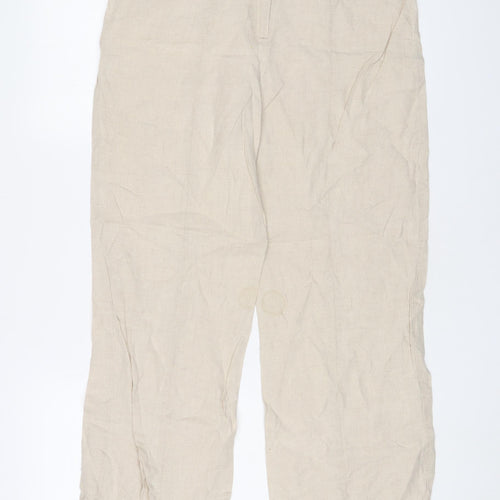 Per Una Womens Beige Linen Trousers Size 12 L30 in Regular Zip