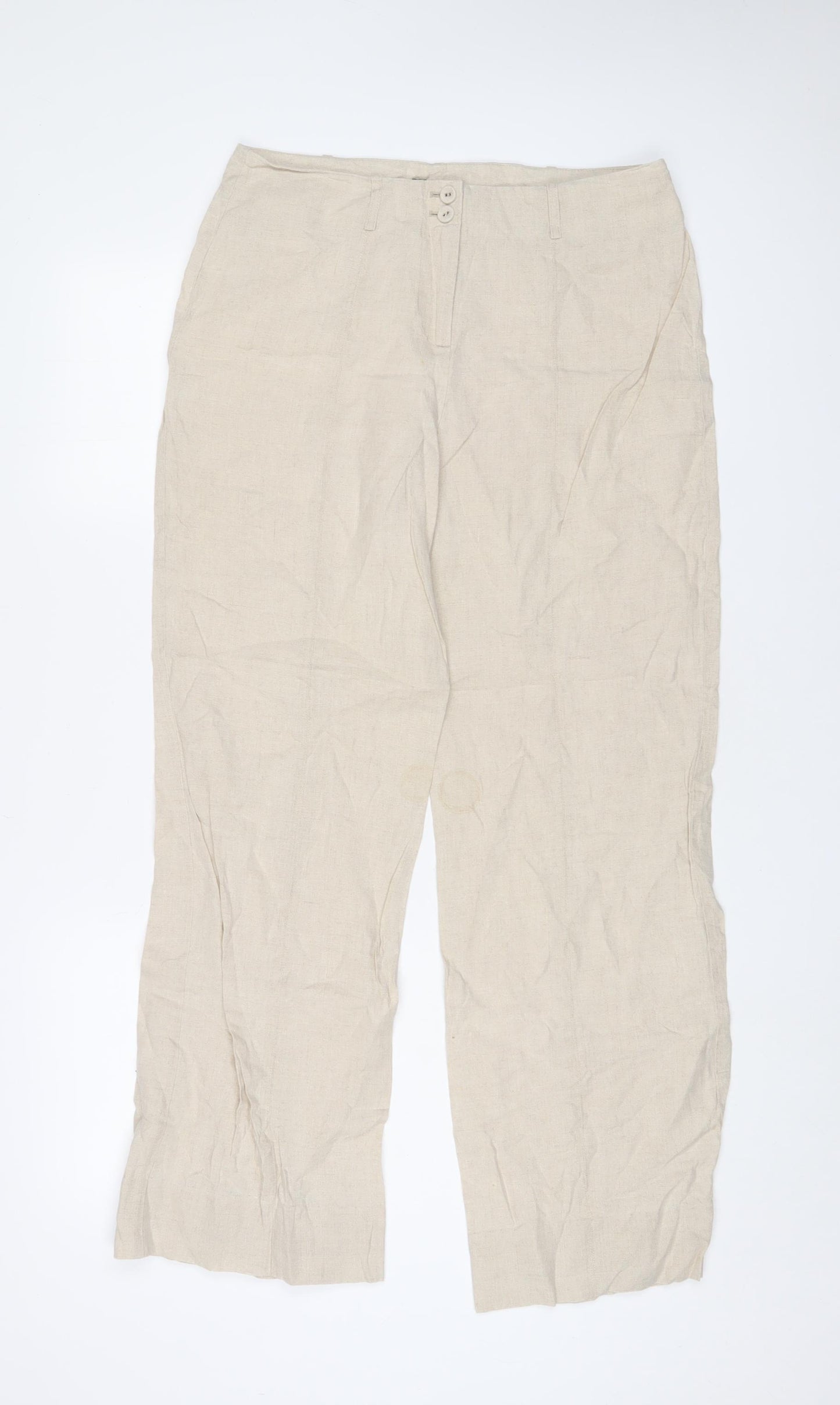 Per Una Womens Beige Linen Trousers Size 12 L30 in Regular Zip