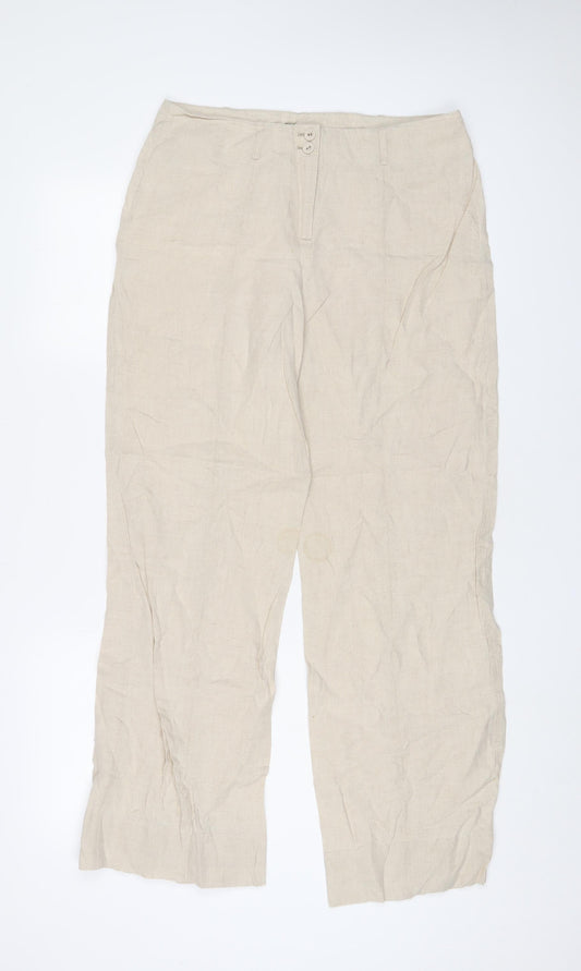 Per Una Womens Beige Linen Trousers Size 12 L30 in Regular Zip