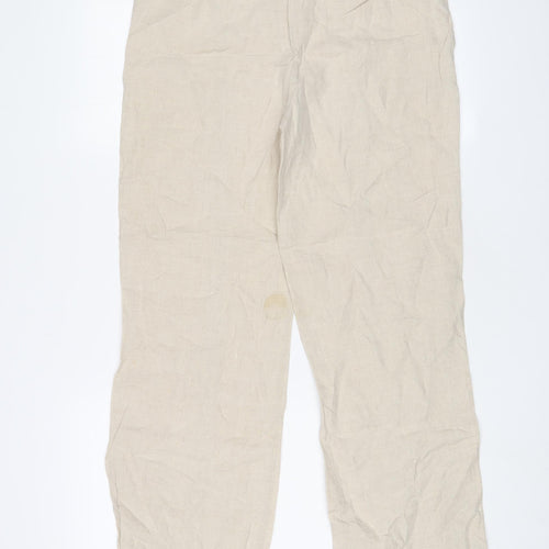 Per Una Womens Beige Linen Trousers Size 12 L30 in Regular Zip