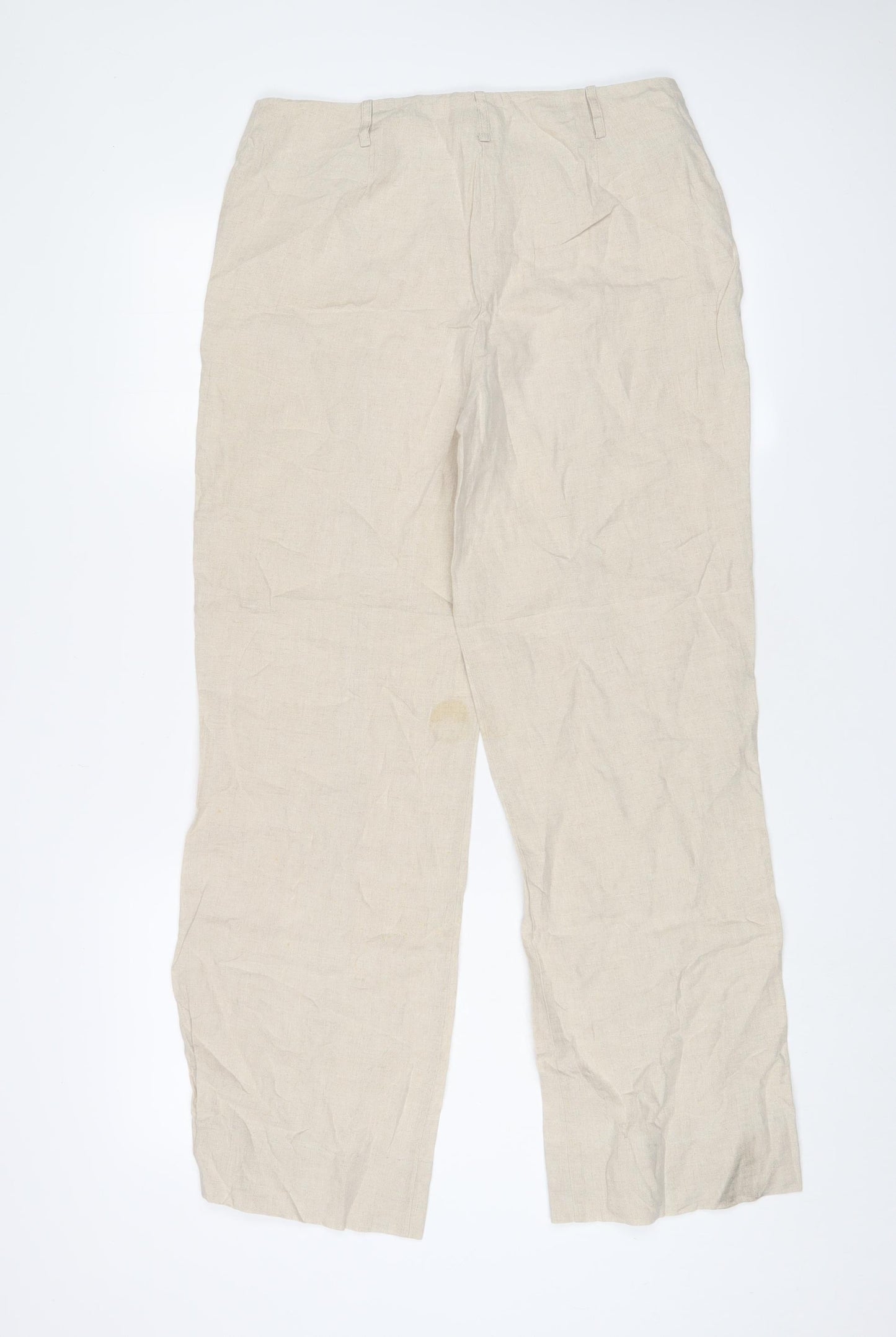 Per Una Womens Beige Linen Trousers Size 12 L30 in Regular Zip