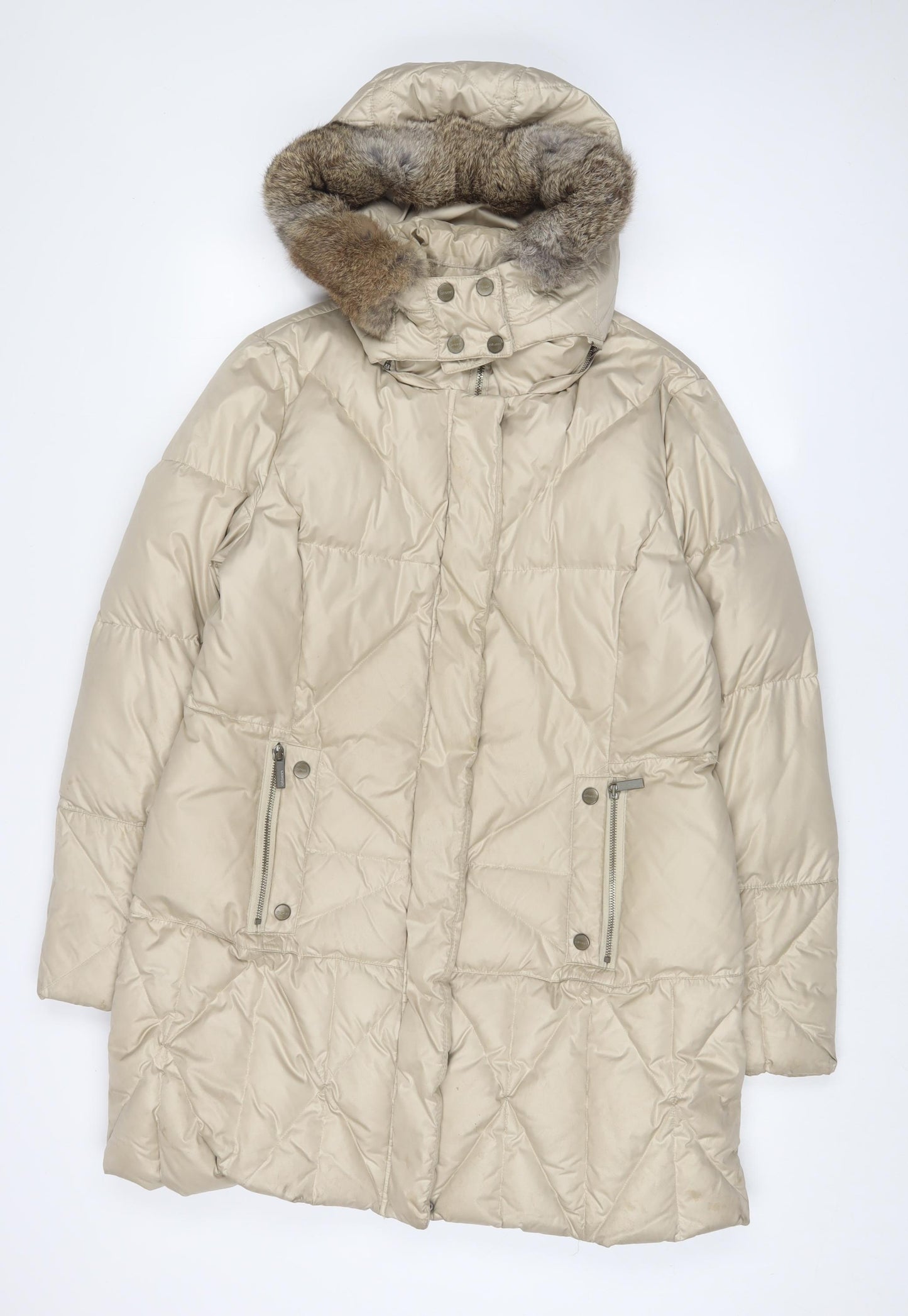 Olsen Womens Beige Quilted Coat Size 14 Zip - Zip Pockets