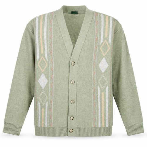 Ben Brook Mens Green V-Neck Fair Isle Cotton Cardigan Jumper Size S Long Sleeve