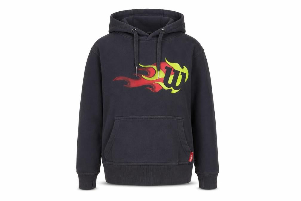 Front view of Wilson boys’ grey cotton pullover hoodie, size 9-10, years pullover - logo