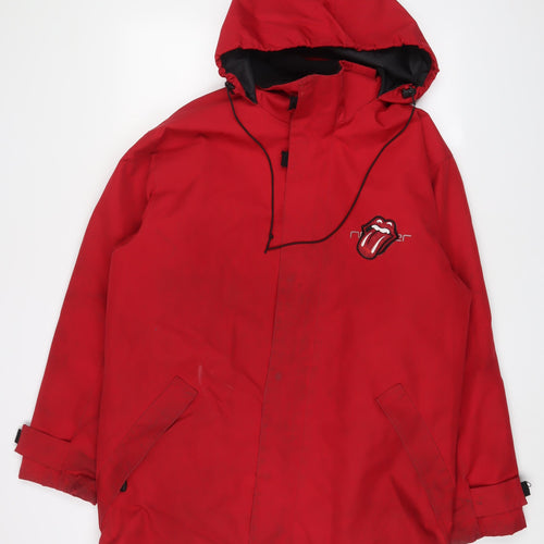 Kariban Mens Red Parka Coat Size L Zip - Embroidered