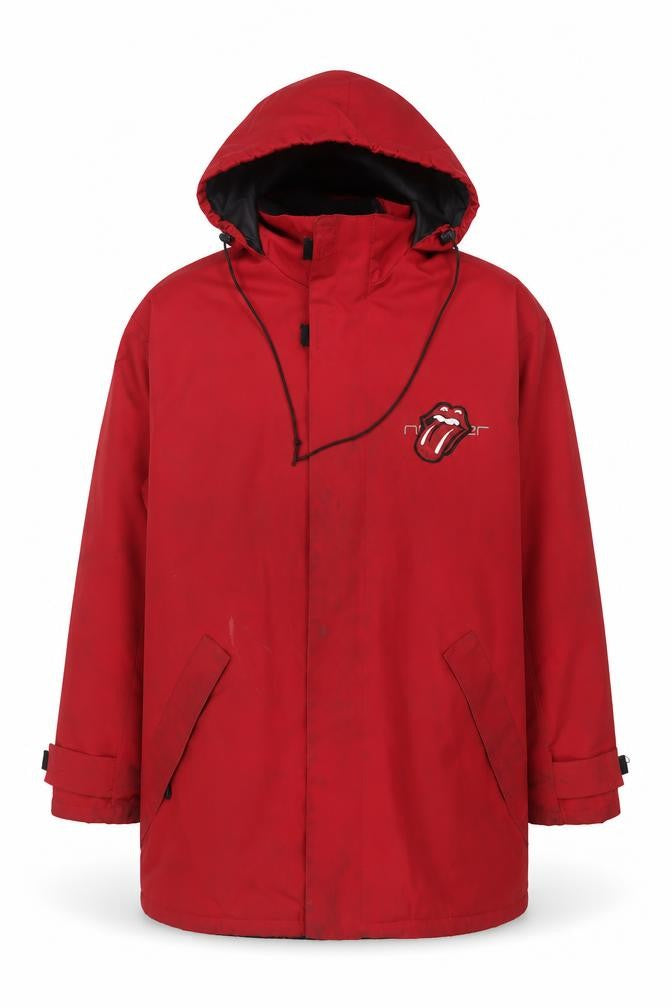 Front view of Kariban men’s red parka coat, size L, zip - embroidered