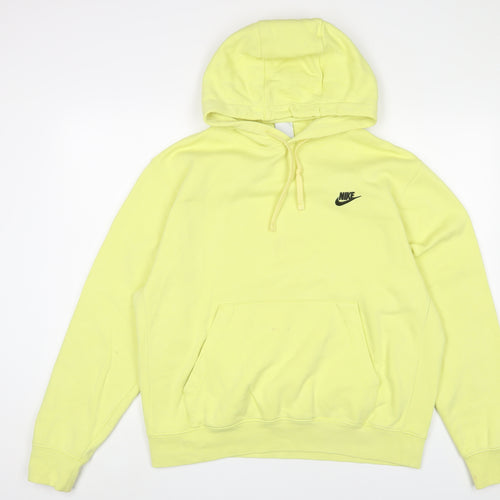 Nike Mens Yellow Cotton Pullover Hoodie Size L - Logo, Embroidered