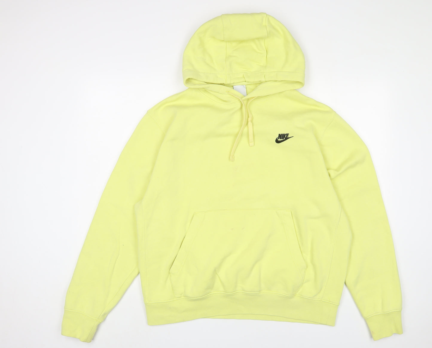 Nike Mens Yellow Cotton Pullover Hoodie Size L - Logo, Embroidered