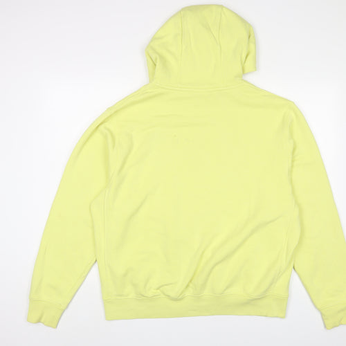 Nike Mens Yellow Cotton Pullover Hoodie Size L - Logo, Embroidered