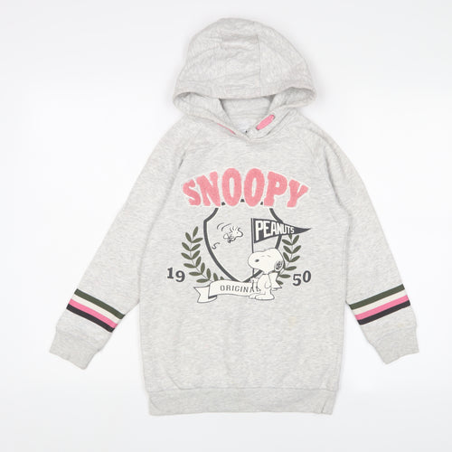 Marks and Spencer Girls Grey Cotton Jumper Dress Size 8-9 Years Crew Neck Pullover - Snoopy