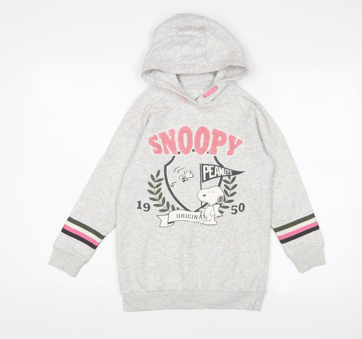 Marks and Spencer Girls Grey Cotton Jumper Dress Size 8-9 Years Crew Neck Pullover - Snoopy