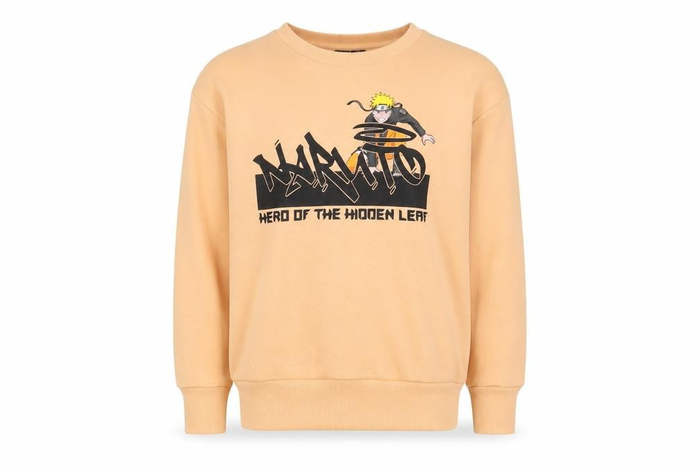 Front view of Naruto boys’ orange cotton pullover sweatshirt, size 8-9, years pullover