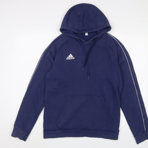 adidas Mens Blue Cotton Pullover Hoodie Size M - Logo