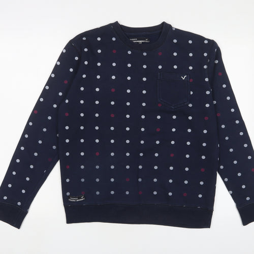 Voi Jeans Womens Blue Polka Dot Cotton Pullover Sweatshirt Size 10 Pullover - Logo, Embroidered