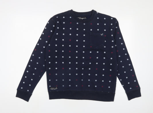 Voi Jeans Womens Blue Polka Dot Cotton Pullover Sweatshirt Size 10 Pullover - Logo, Embroidered