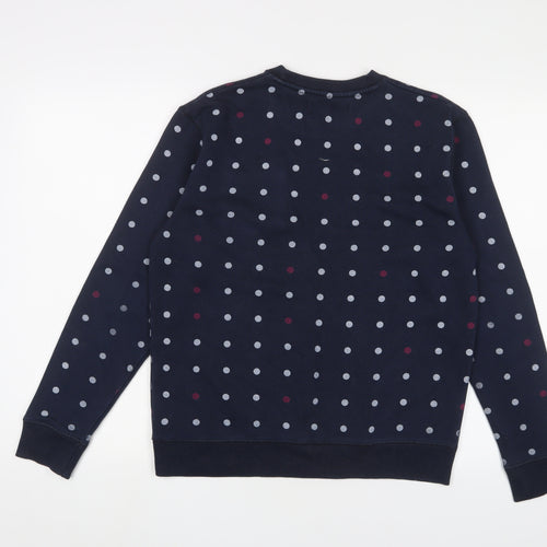 Voi Jeans Womens Blue Polka Dot Cotton Pullover Sweatshirt Size 10 Pullover - Logo, Embroidered