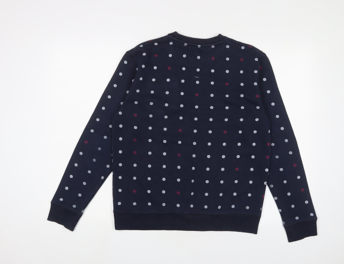 Voi Jeans Womens Blue Polka Dot Cotton Pullover Sweatshirt Size 10 Pullover - Logo, Embroidered