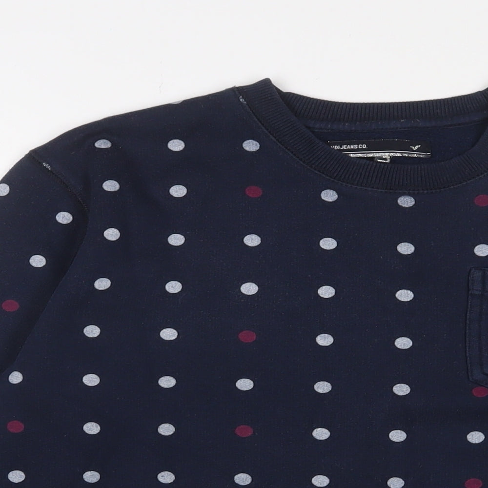 Voi Jeans Womens Blue Polka Dot Cotton Pullover Sweatshirt Size 10 Pullover - Logo, Embroidered